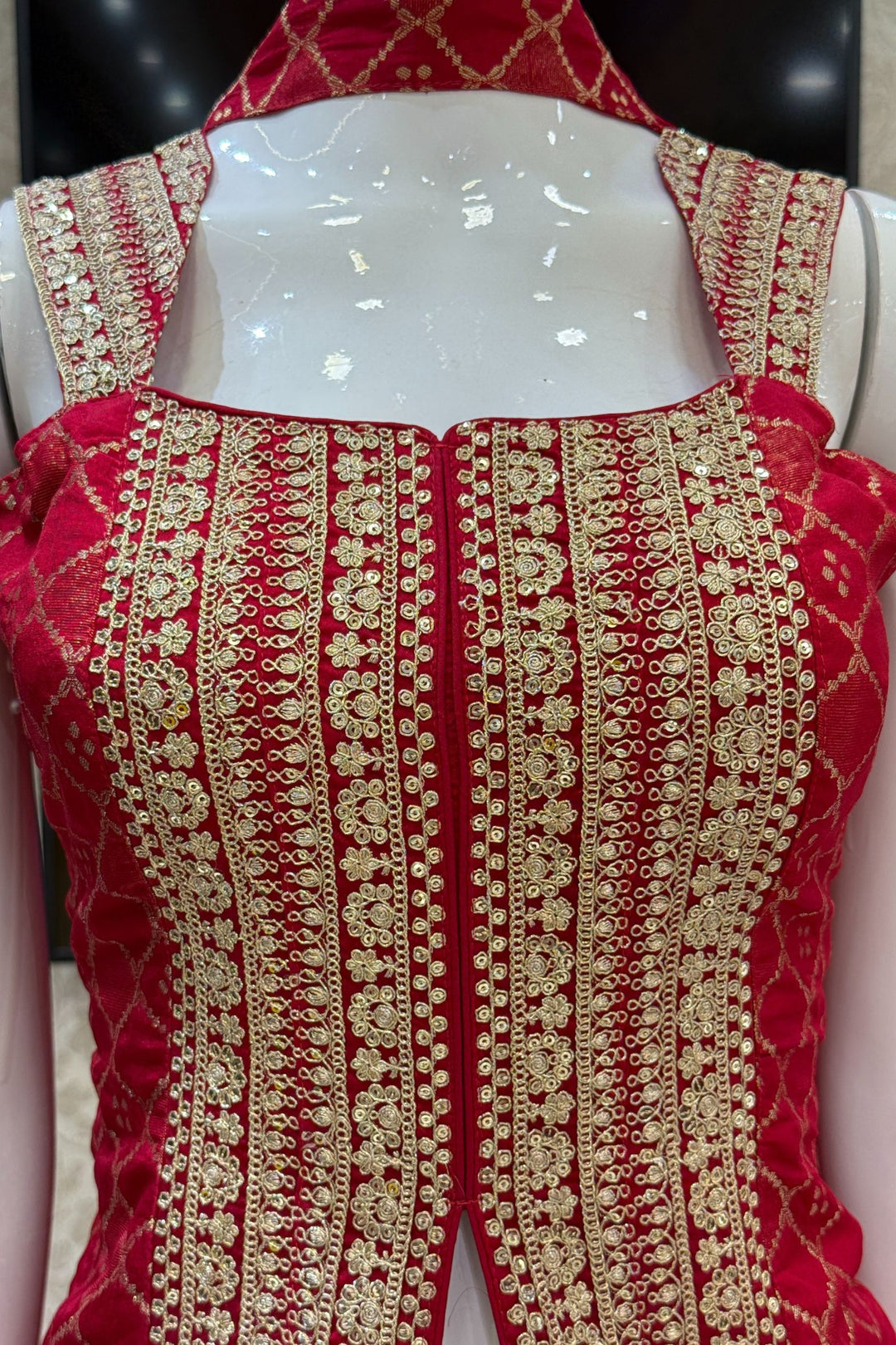 Rani Pink Banaras Zari, Sequins and Zari Thread work Palazzo Suit Set