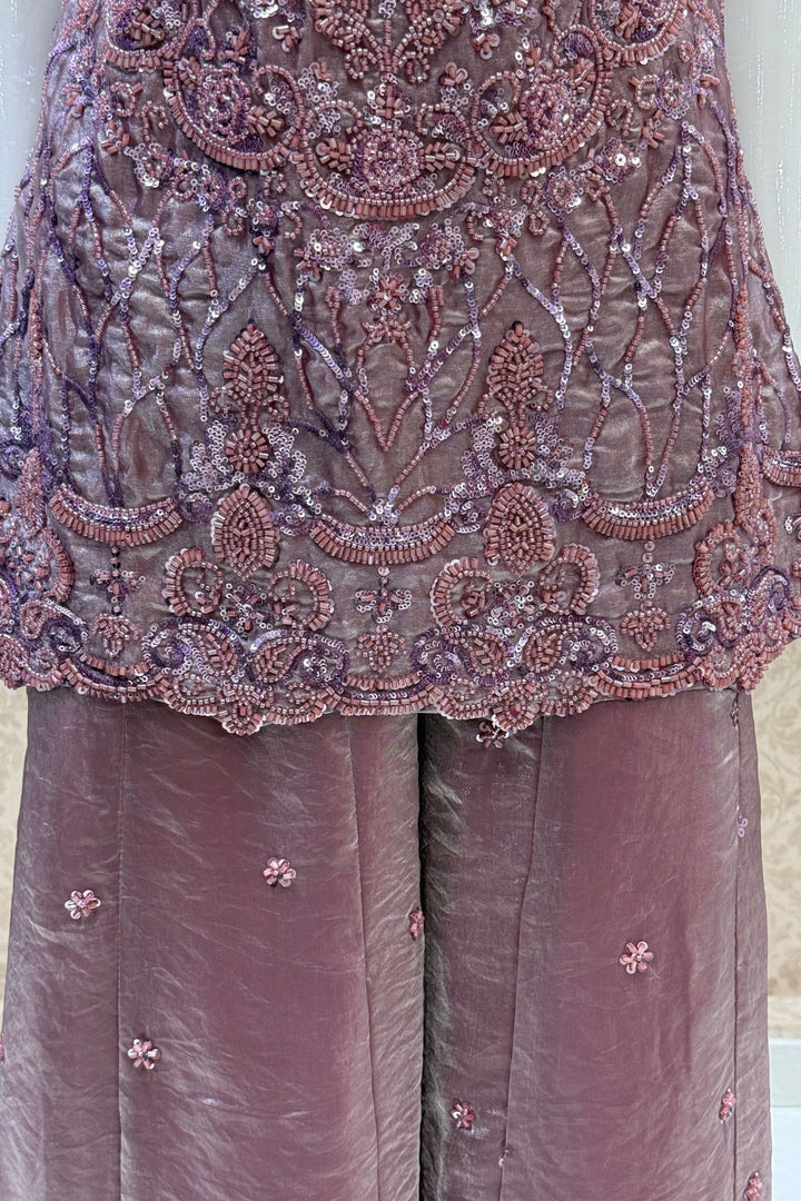 Onion Pink Peplum Palazzo Set with Intricate Beads and Sequins work