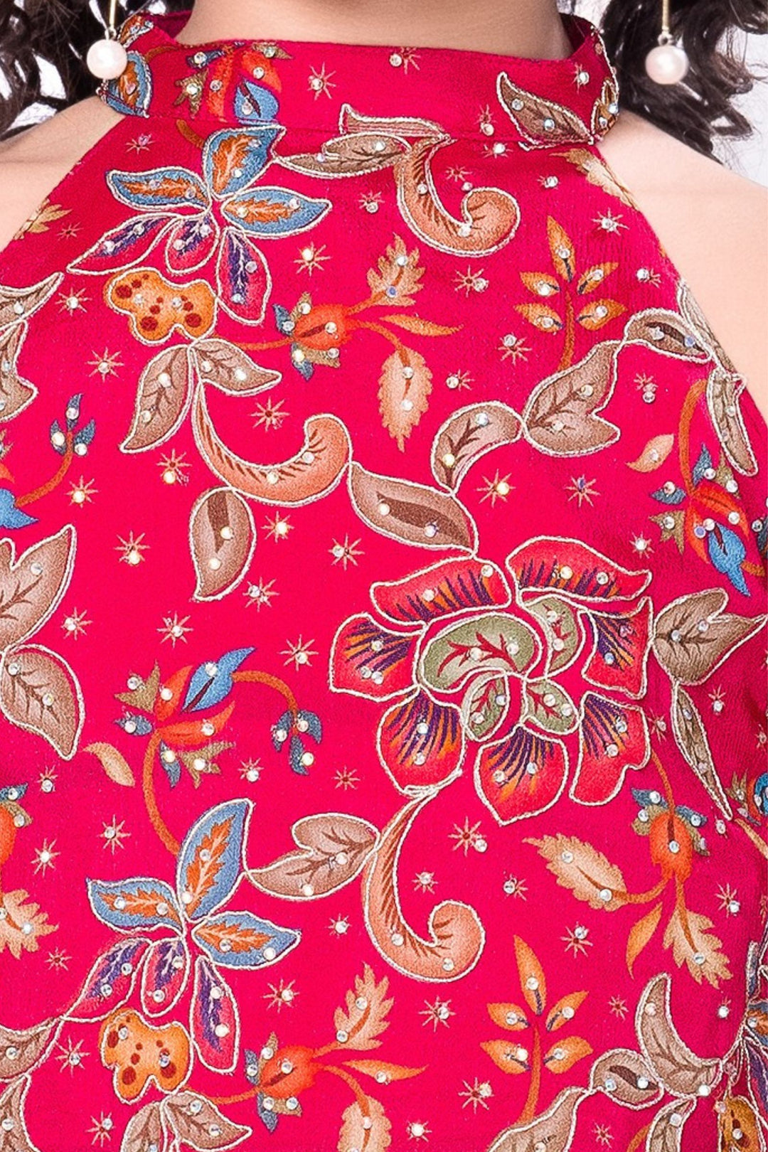 Rani Pink Girls Palazzo Set with Printed Halter Top