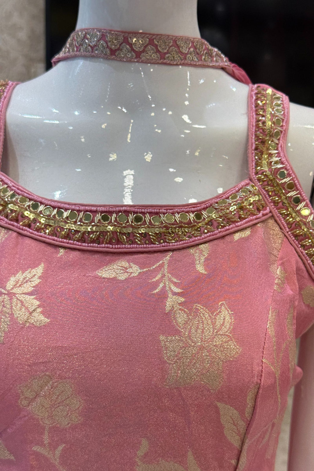 Light Pink Banaras Zari, Mirror, Zardozi, Sequins, Stone and Beads work Palazzo Salwar Suit