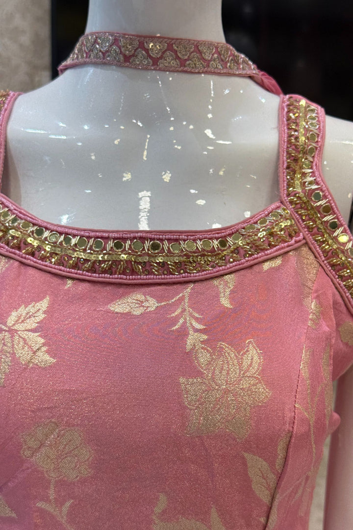 Light Pink Banaras Zari, Mirror, Zardozi, Sequins, Stone and Beads work Palazzo Salwar Suit