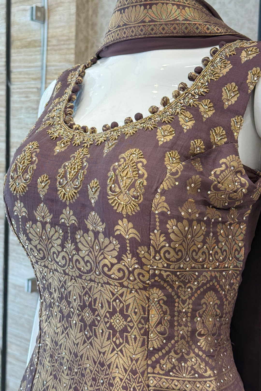 Elegant Palazzo Set with Intricate Stone, Beads and Banaras