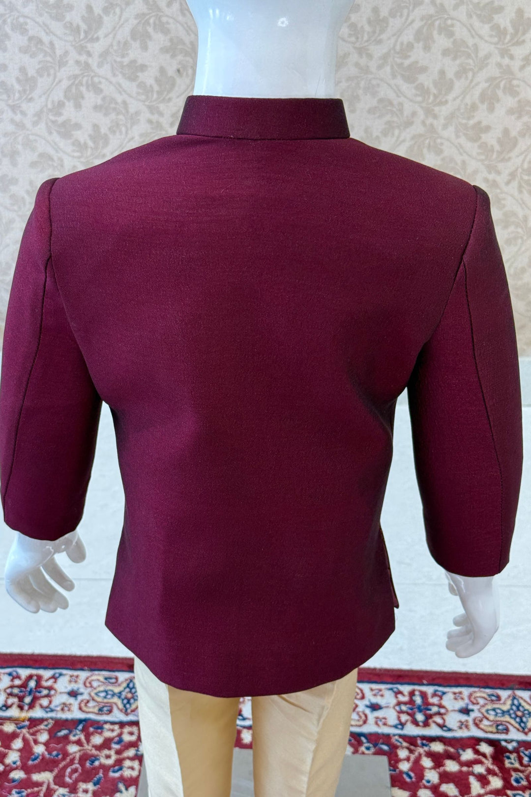 Maroon with Gold Zardozi and Zari work Jodhpuri Suit for Boys