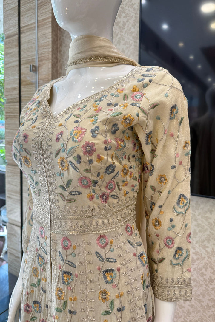 Cream Sequins, Zari and Multicolor Embroidery work Mastani Styled Salwar Suit