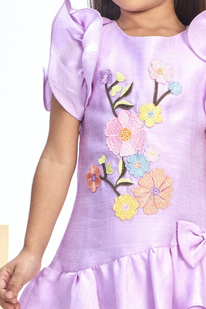 Lavender Thread work Short Frock for Girls