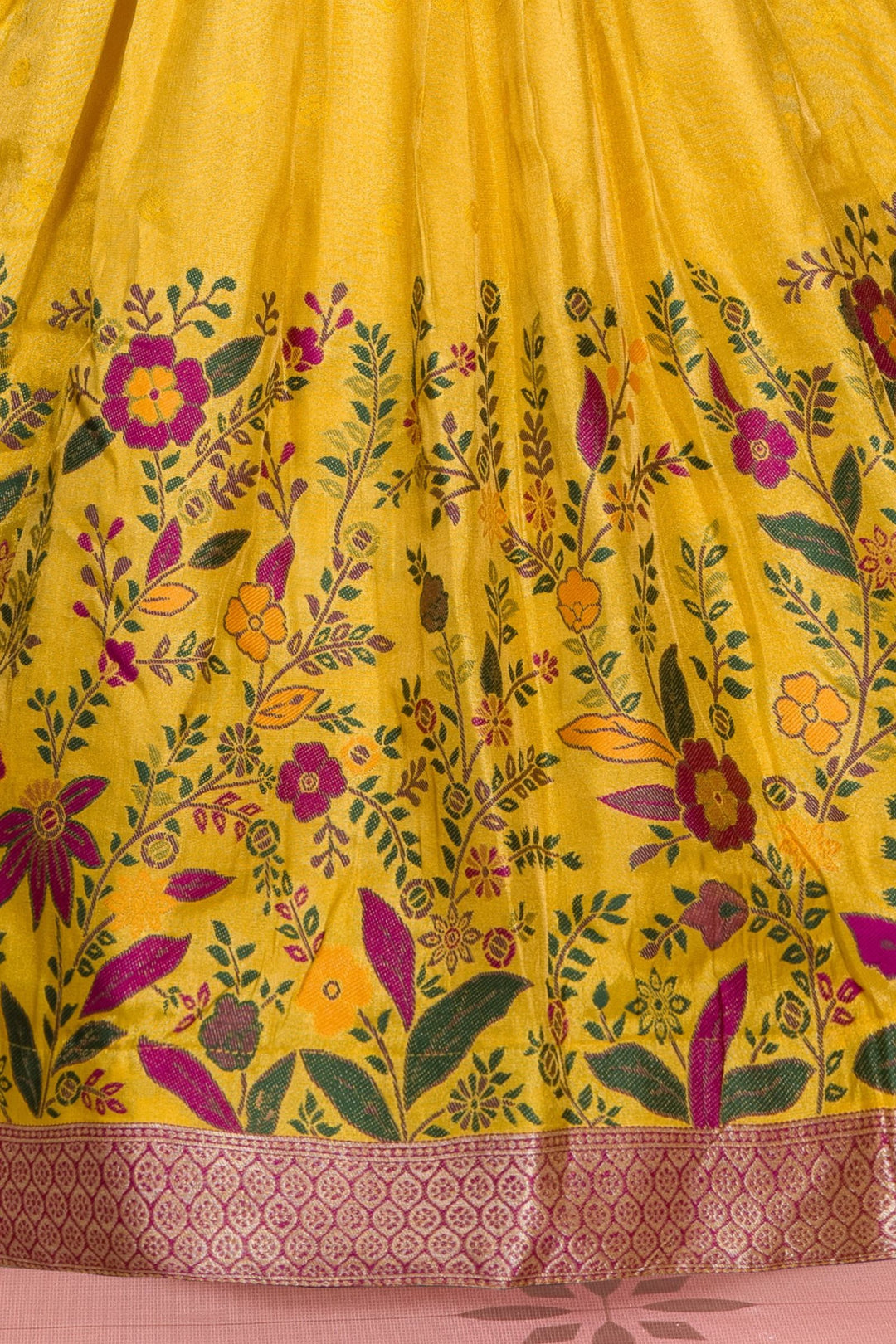 Yellow Jacquard, Beads and Stone work Lehenga Choli for Girls