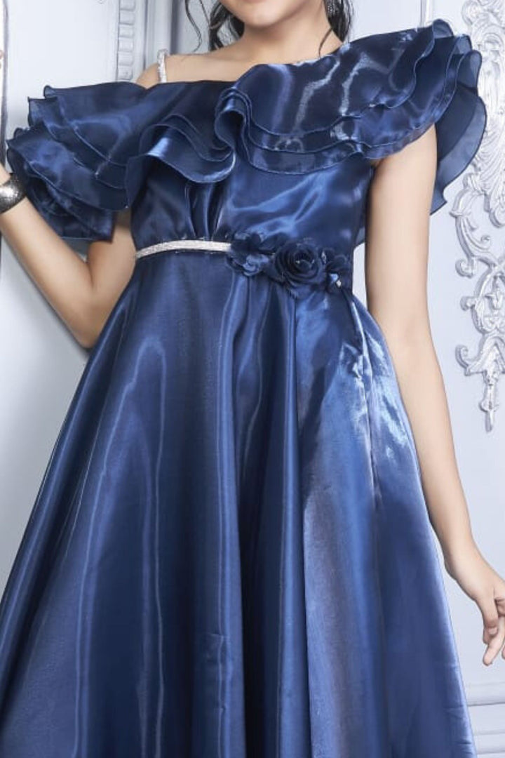 Blue Stone work Long Party Gown for Girls