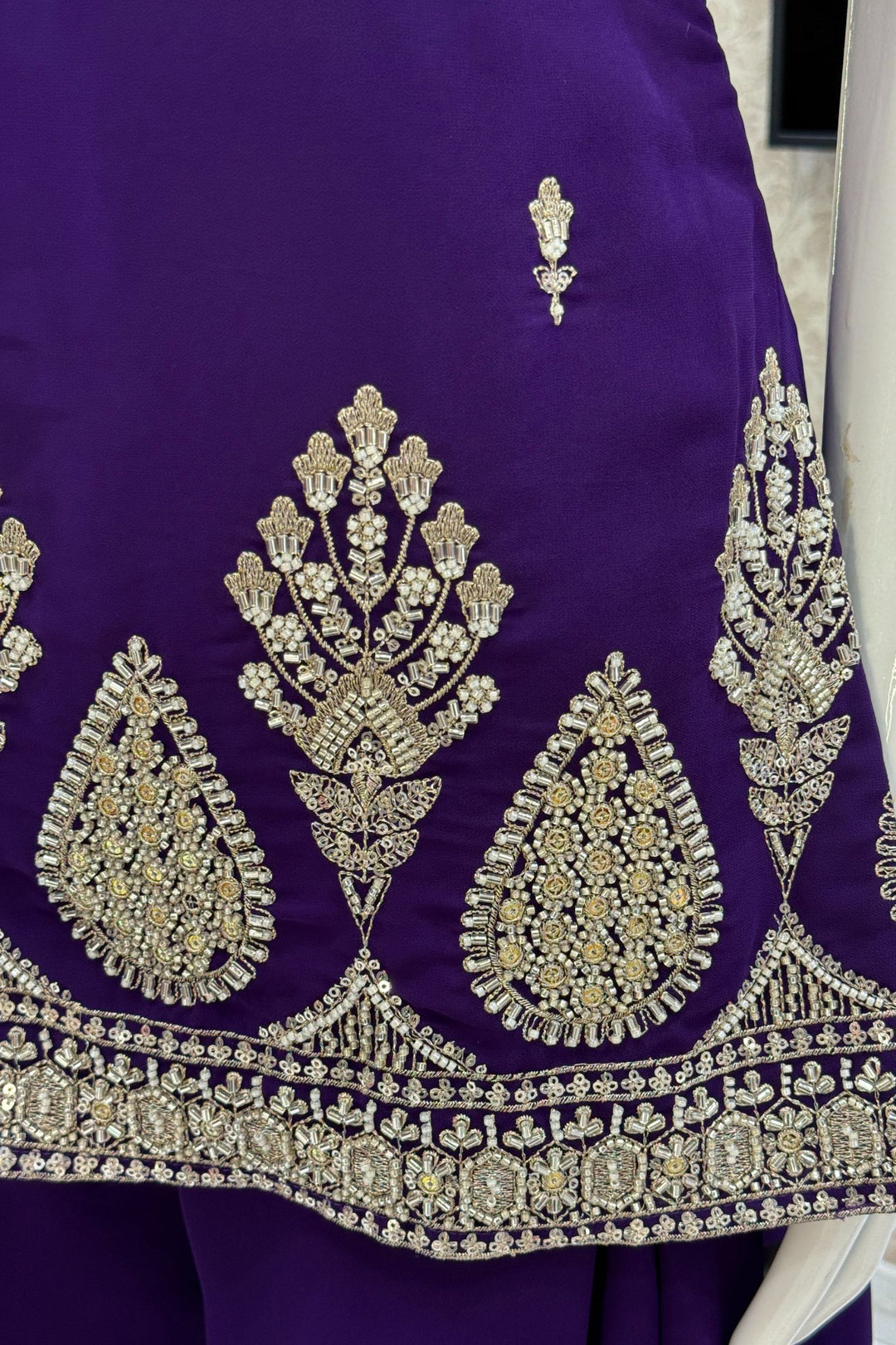 Purple Beads, Zari and Sequins work Palazzo Salwar Suit