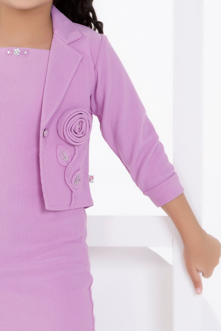 Lavender Jacket Styled Short Frock For Girls