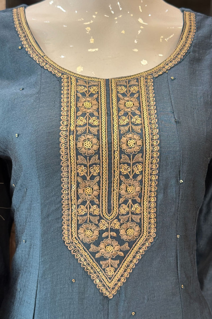 Teal Blue Embroidery and Sequins work A-line Cut Salwar Suit