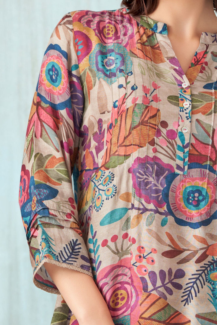Beige Multicolor Digital Print Short Kurti