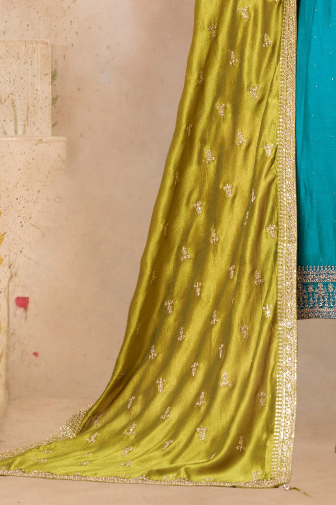 Rama Blue Stone, Thread, Zari and Zardozi work Anarkali Style Salwar