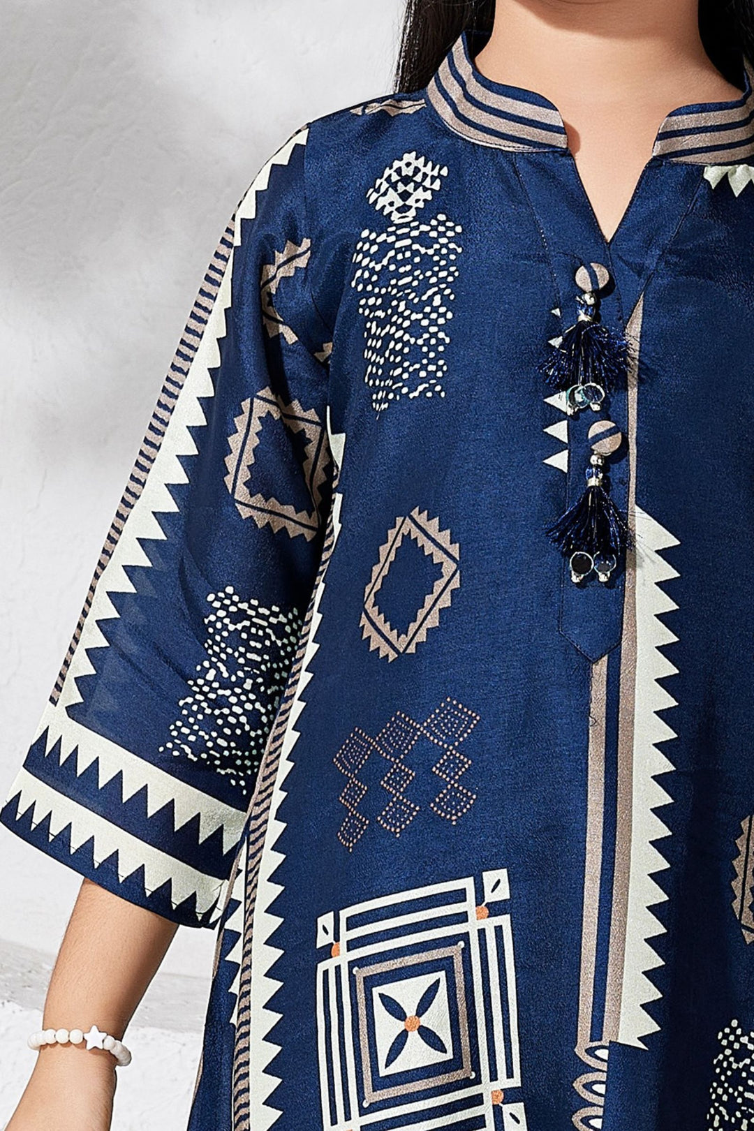 Navy Blue Digital Print A-Line Cut Salwar Suit for Girls