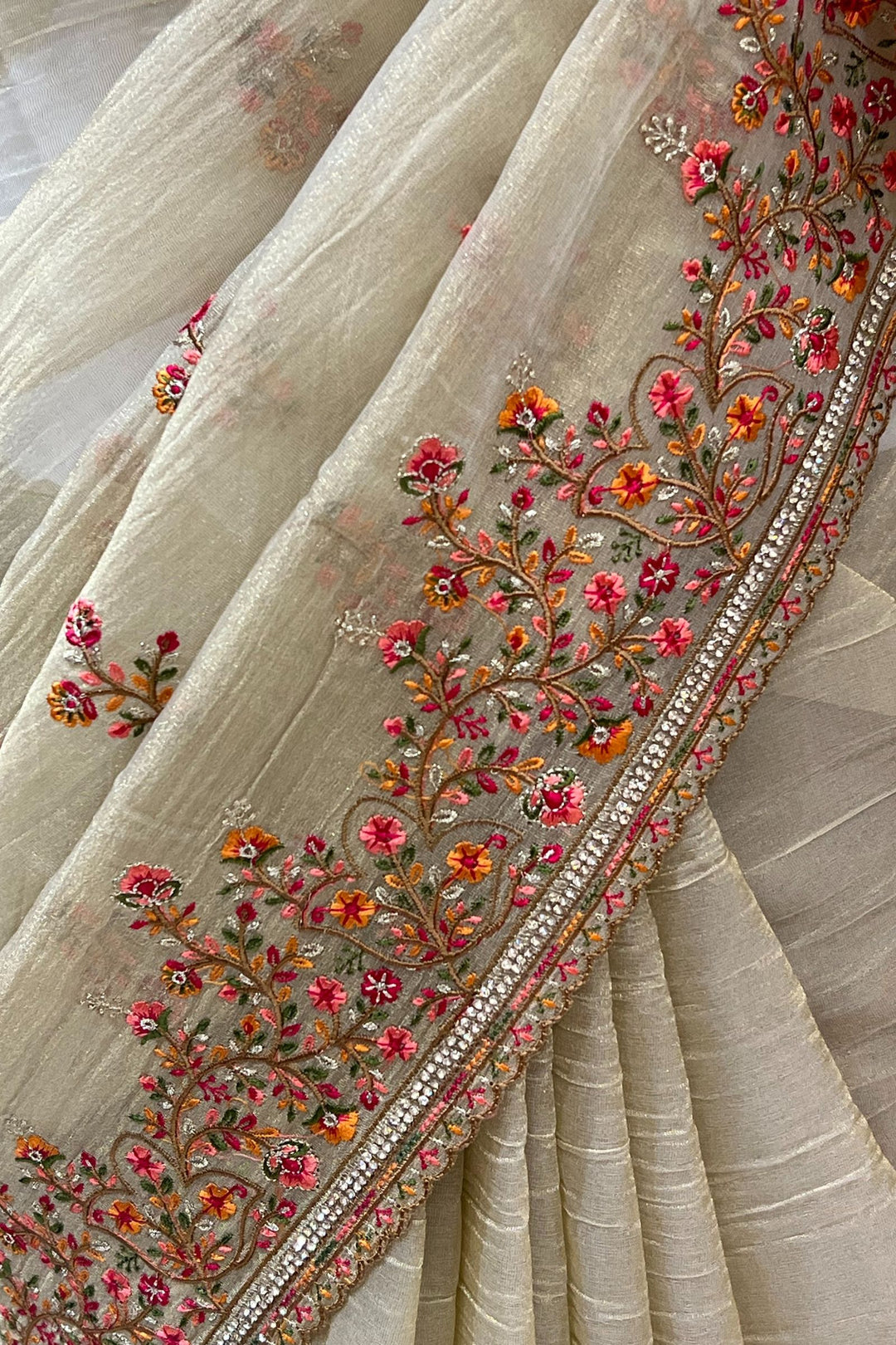 Gold Multicolor Embroidery, Sequins and Stone work Saree