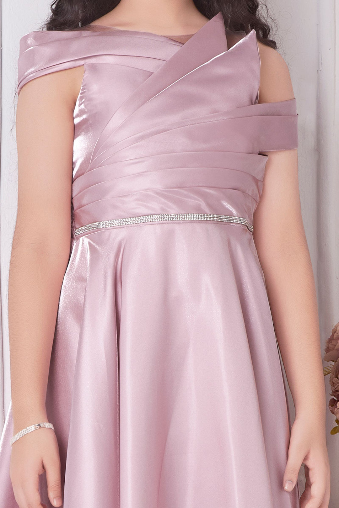Peach Stone work Long Party Gown for Girls