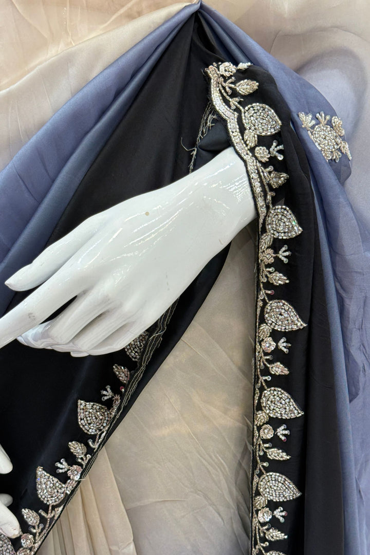 Elegant Black and Cream Saree with Stone, Beads and Sequins Detailing