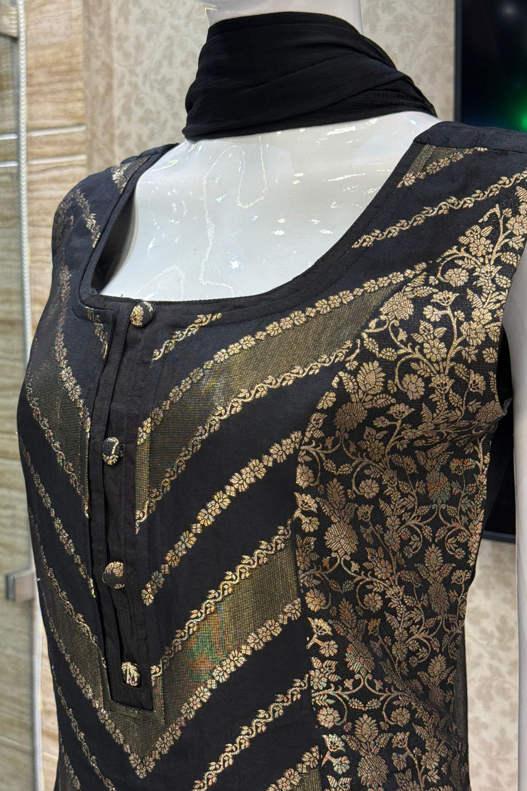 Black Banaras work Straight Cut Salwar Suit