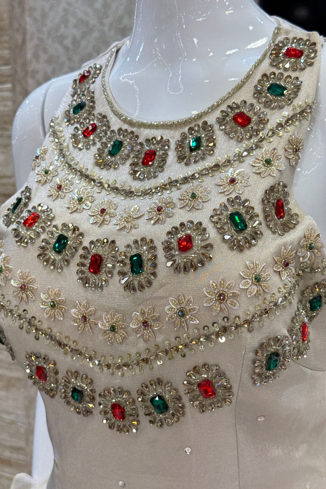 Silver Grey Palazzo Salwar Suit with Beads, Sequins and Stone Detailing