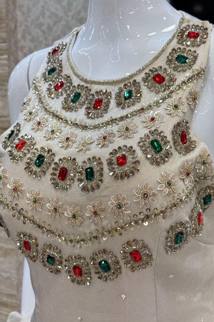 Silver Grey Palazzo Salwar Suit with Beads, Sequins and Stone Detailing
