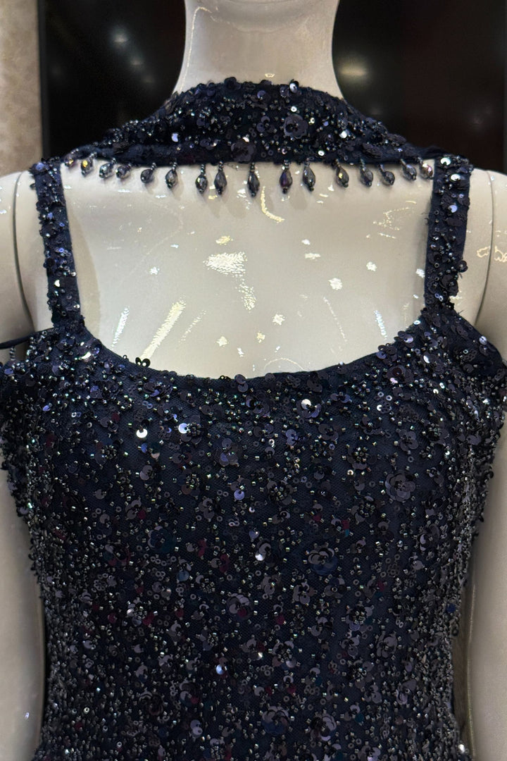 Navy Blue Beads and Sequins work Palazzo Salwar Suit