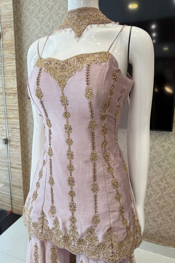 Lilac Palazzo Salwar Suit with Stone, Zari, Thread and Pearl Detailing