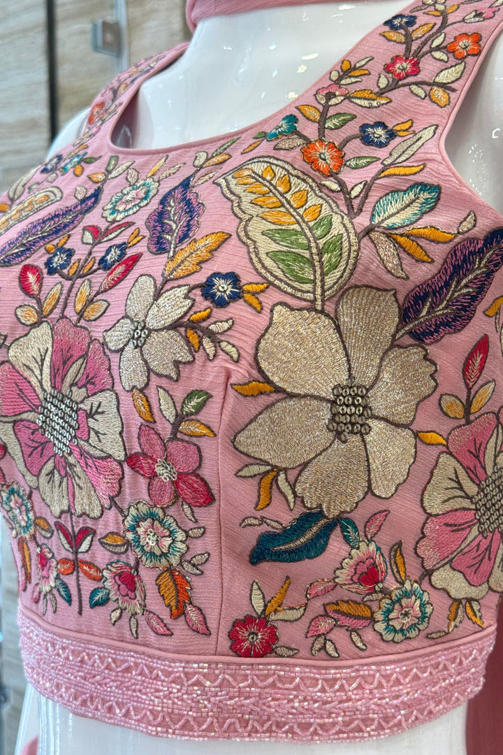 Pink Floral Embroidered Palazzo Set