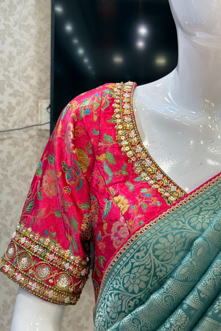 Sea Green Banaras work Saree