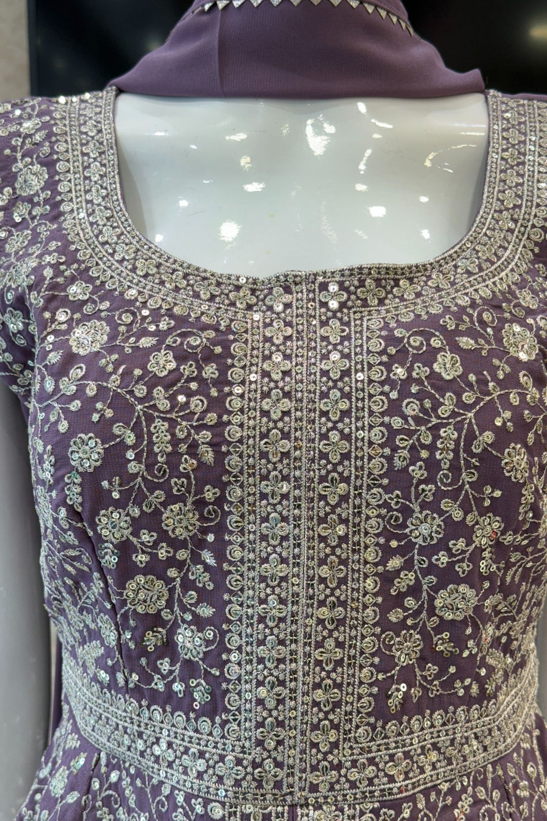 Lilac Sequins and Zari work Peplum Top with Palazzo Suit Set