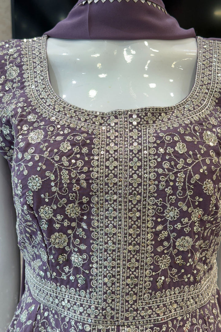Lilac Sequins and Zari work Peplum Top with Palazzo Suit Set