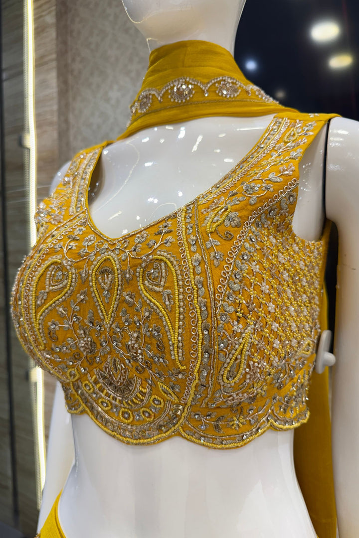 Yellow Beads, Zardozi, Stone, Zari and Sequins work Lehenga