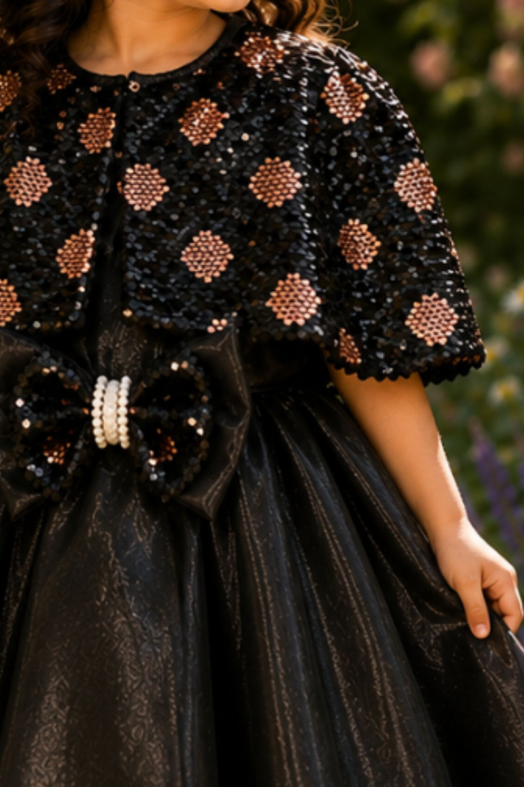 Black Sequins work Poncho Styled Short Partywear Frock for Girls