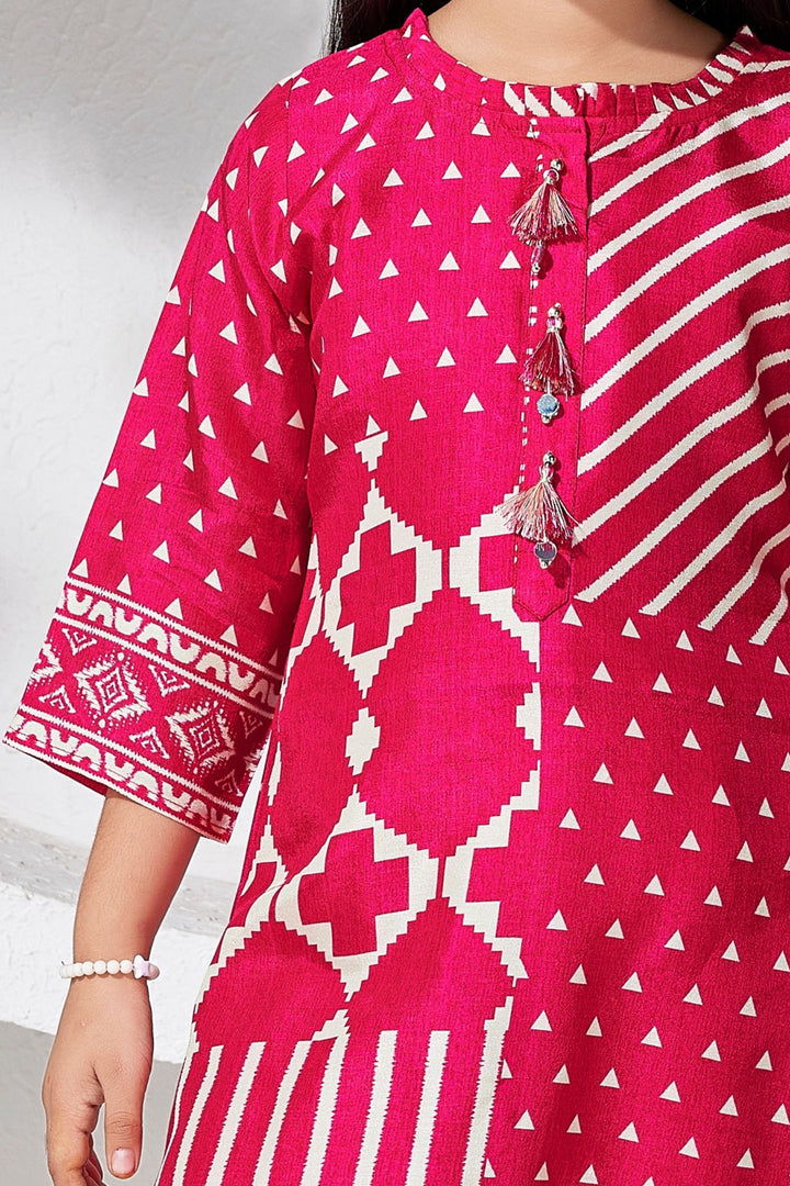 Rani Pink Digital Print A-Line Cut Salwar Suit for Girls