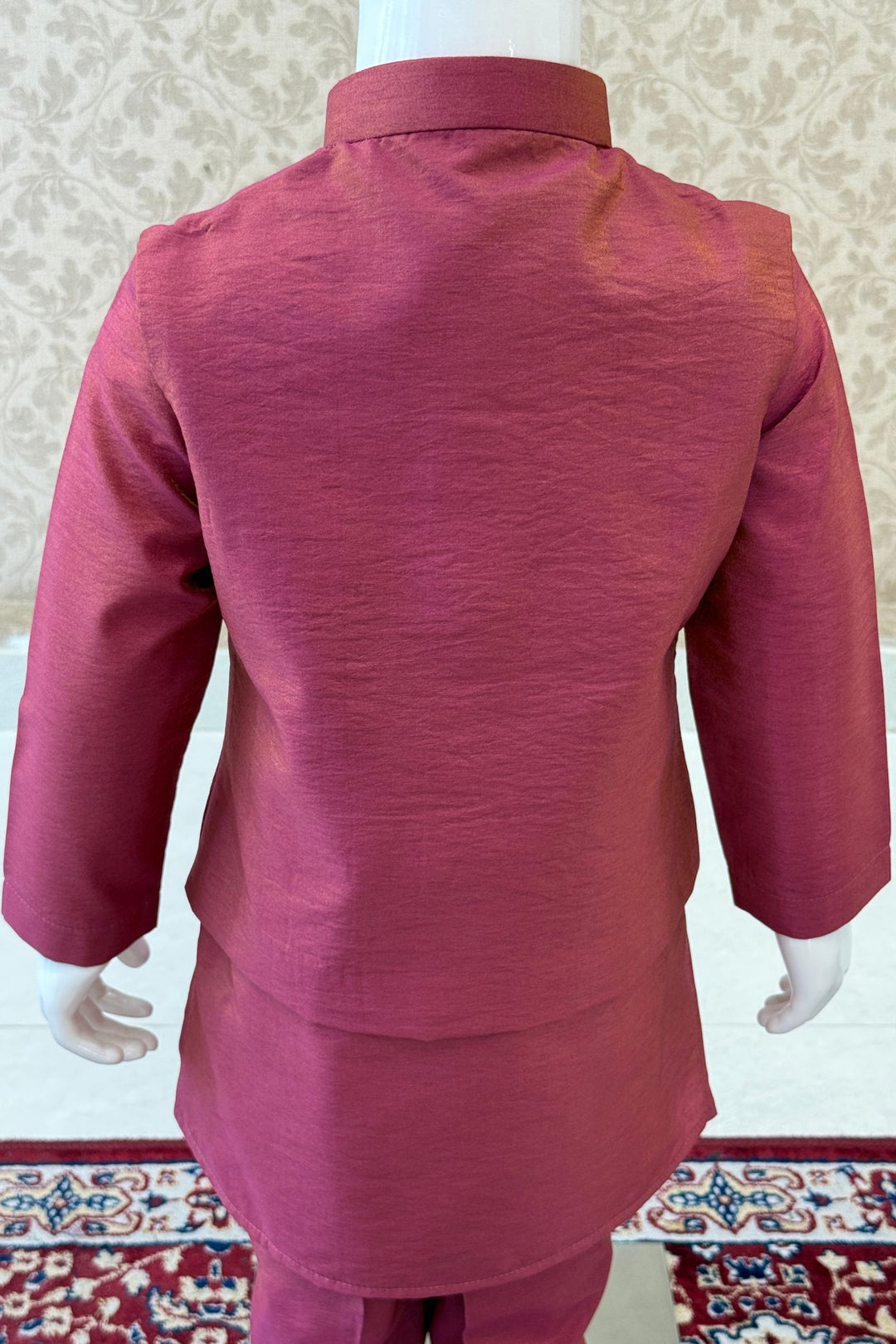Onion Pink Zardozi work Waist Coat Kurta Set for Boys