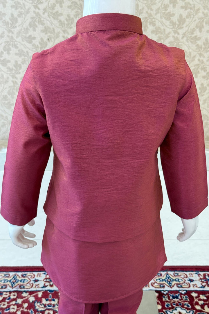 Onion Pink Zardozi work Waist Coat Kurta Set for Boys