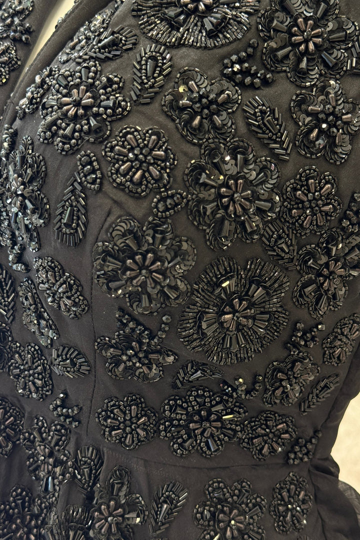 Black Beads and Sequins work Jacket Styled Lehenga