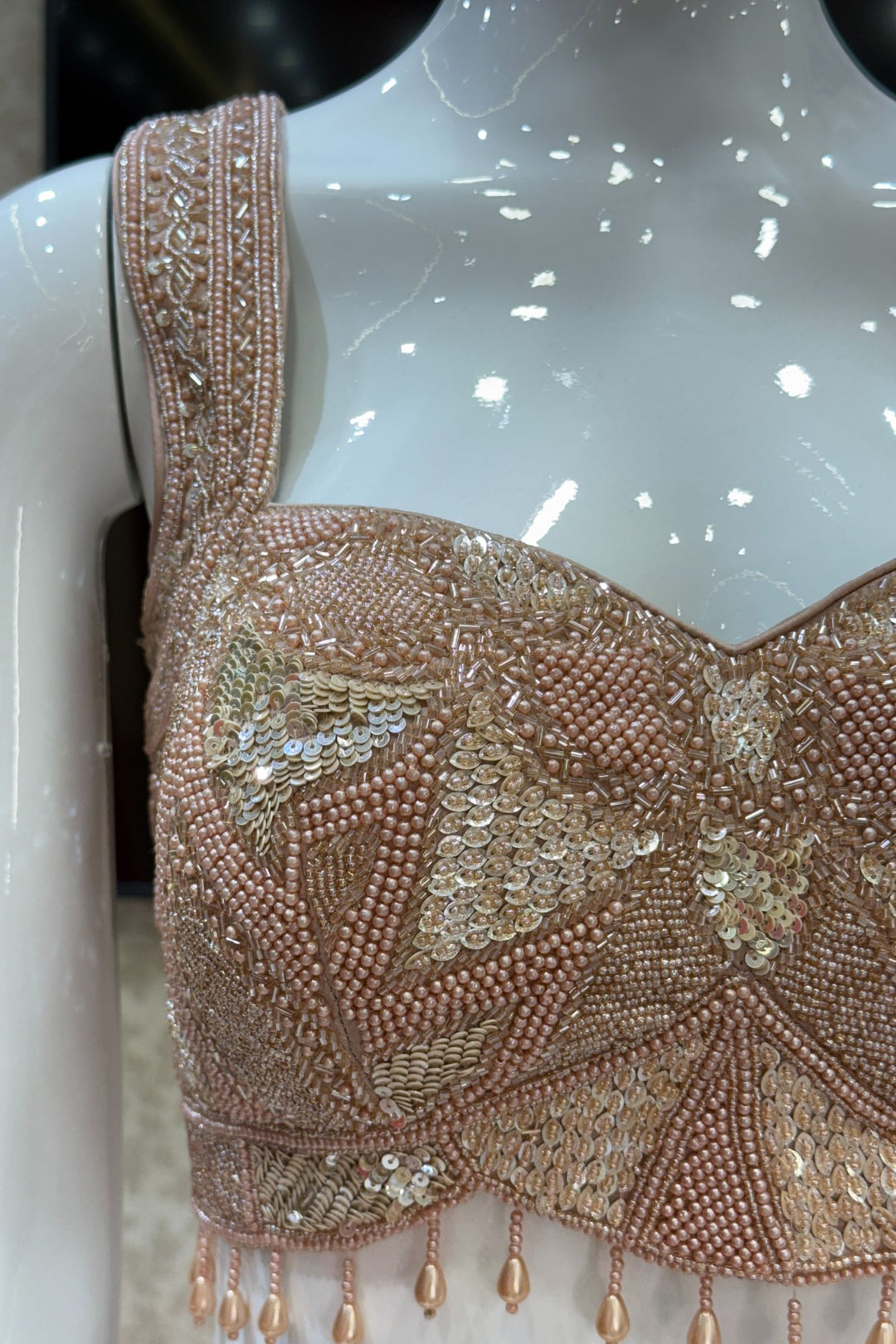 Champagne Gold Beads and Sequins work Indo-Western Styled Readymade Saree