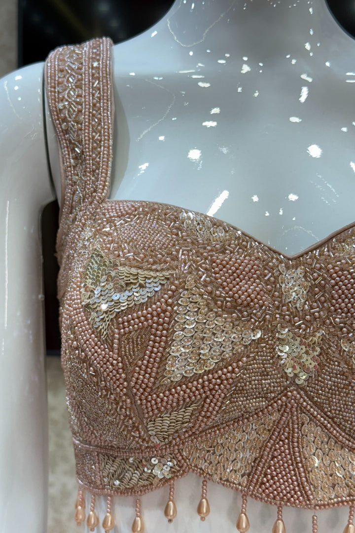 Champagne Gold Beads and Sequins work Indo-Western Styled Readymade Saree