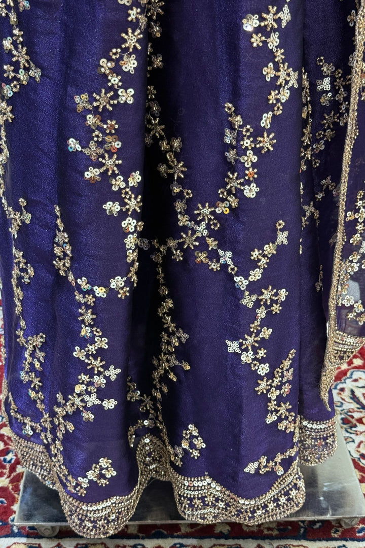 Purple Saree with Intricate Zari, Sequin and Beads work