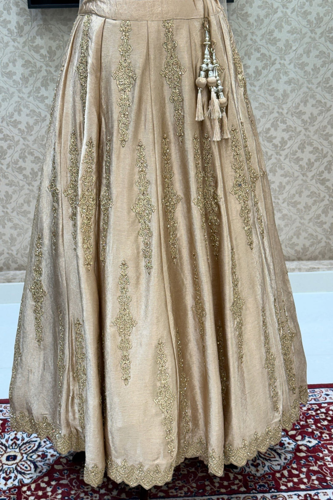 Gold Stone, Beads and Zari work Lehenga Set