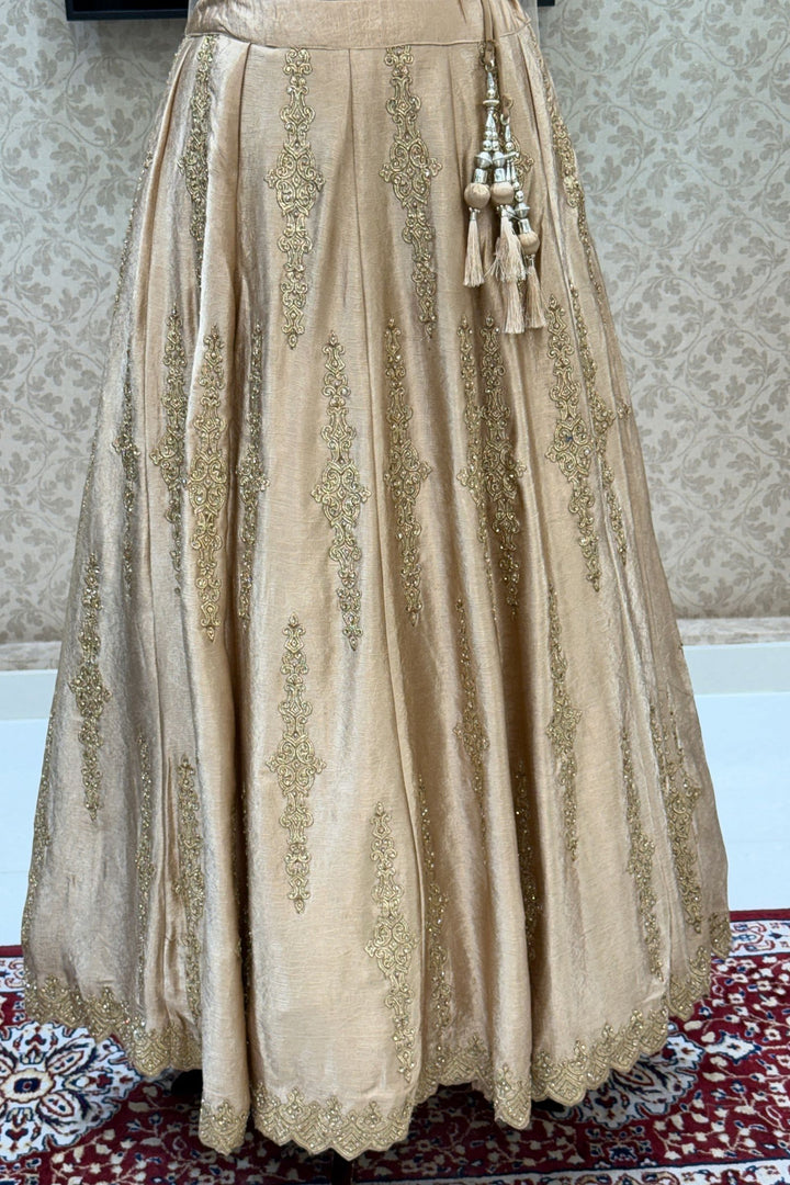 Gold Stone, Beads and Zari work Lehenga Set