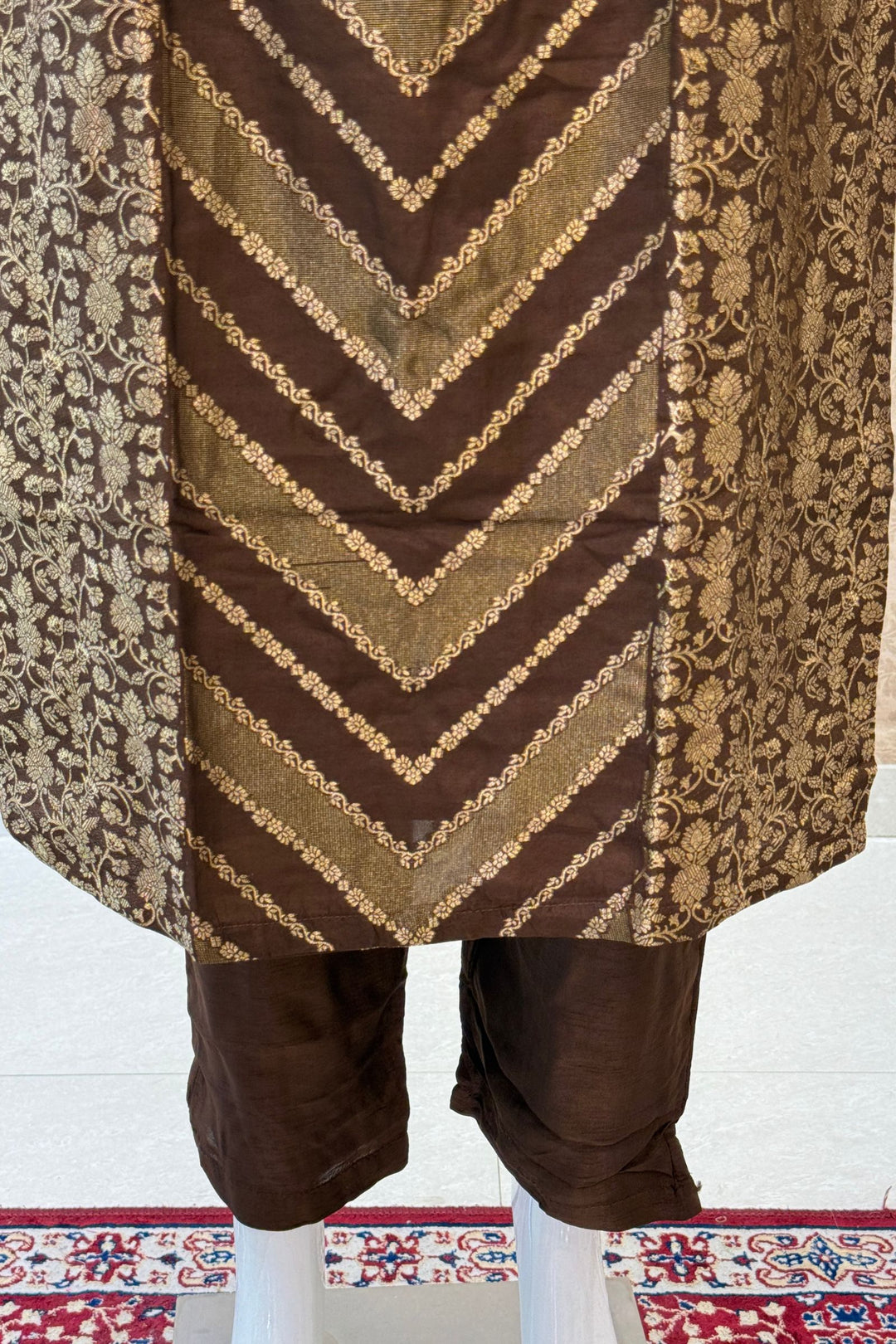 Brown Banaras work Straight Cut Salwar Suit