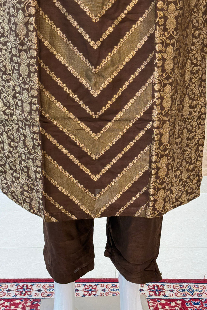 Brown Banaras work Straight Cut Salwar Suit