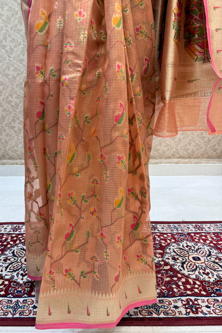 Orange Banaras and Zari Weaving work Saree