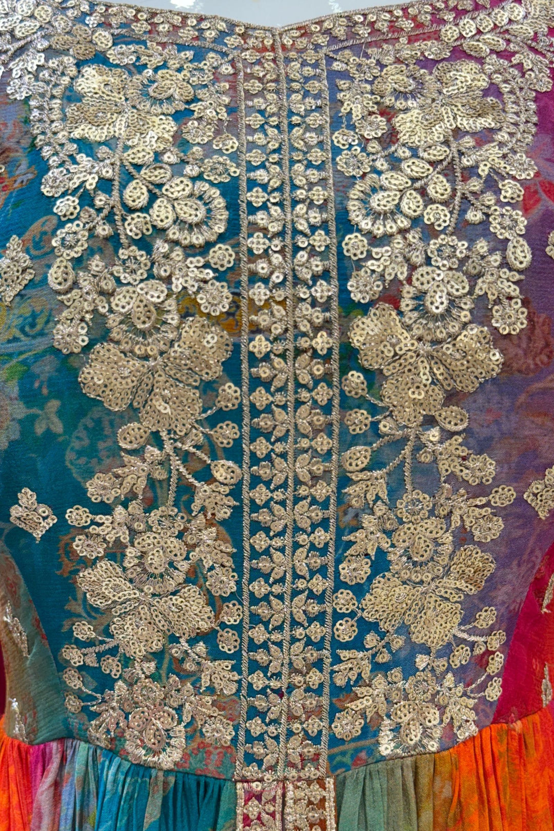 Multicolor Digital Print, Sequins and Zari work Palazzo Salwar Suit