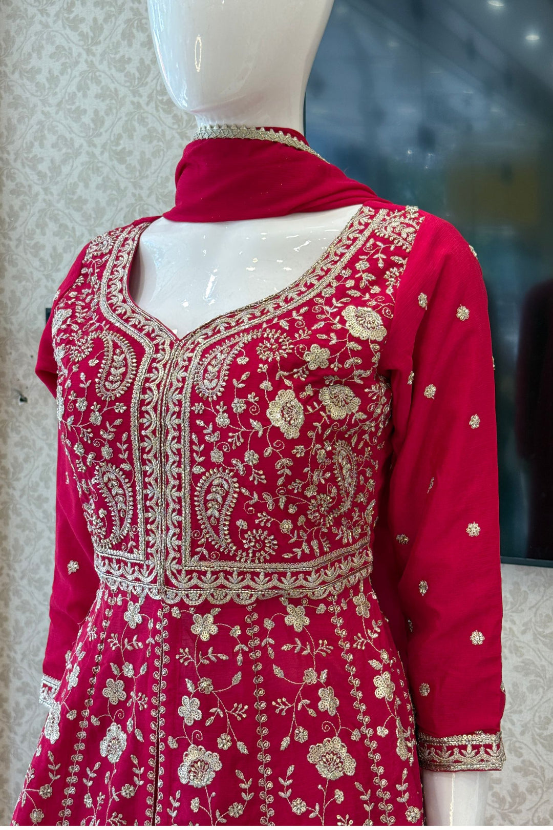 Rani Pink Zari, Sequins and Beads work Mastani Styled Palazzo Suit