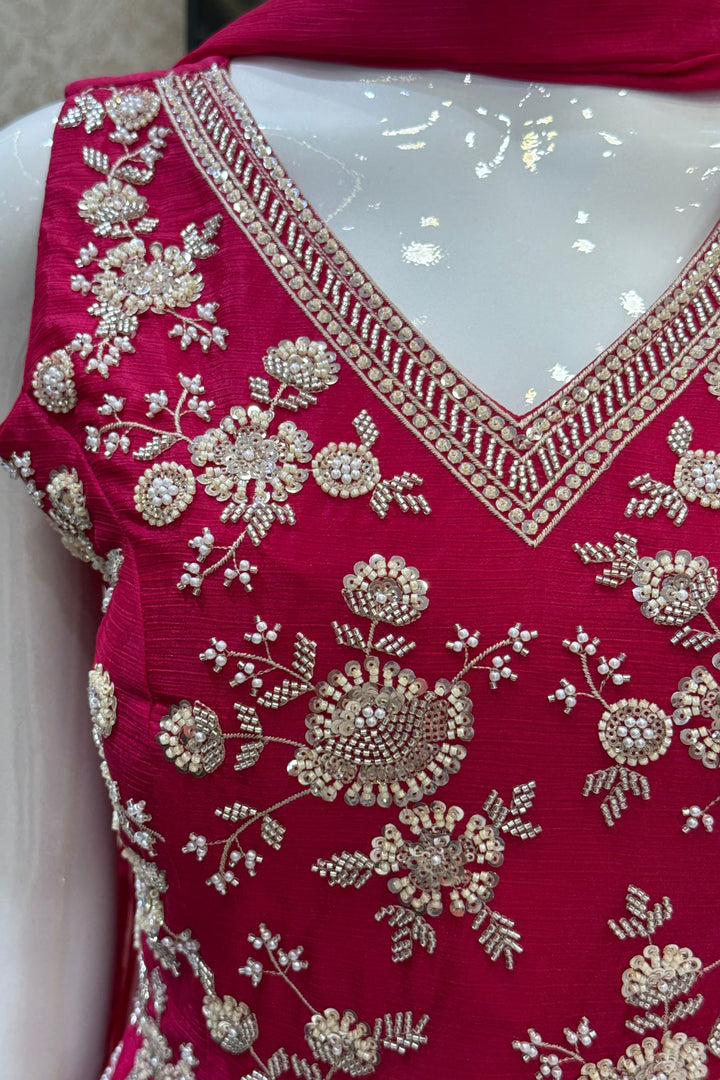 Rani Pink Beads, Zari and Sequins work Palazzo Salwar Suit
