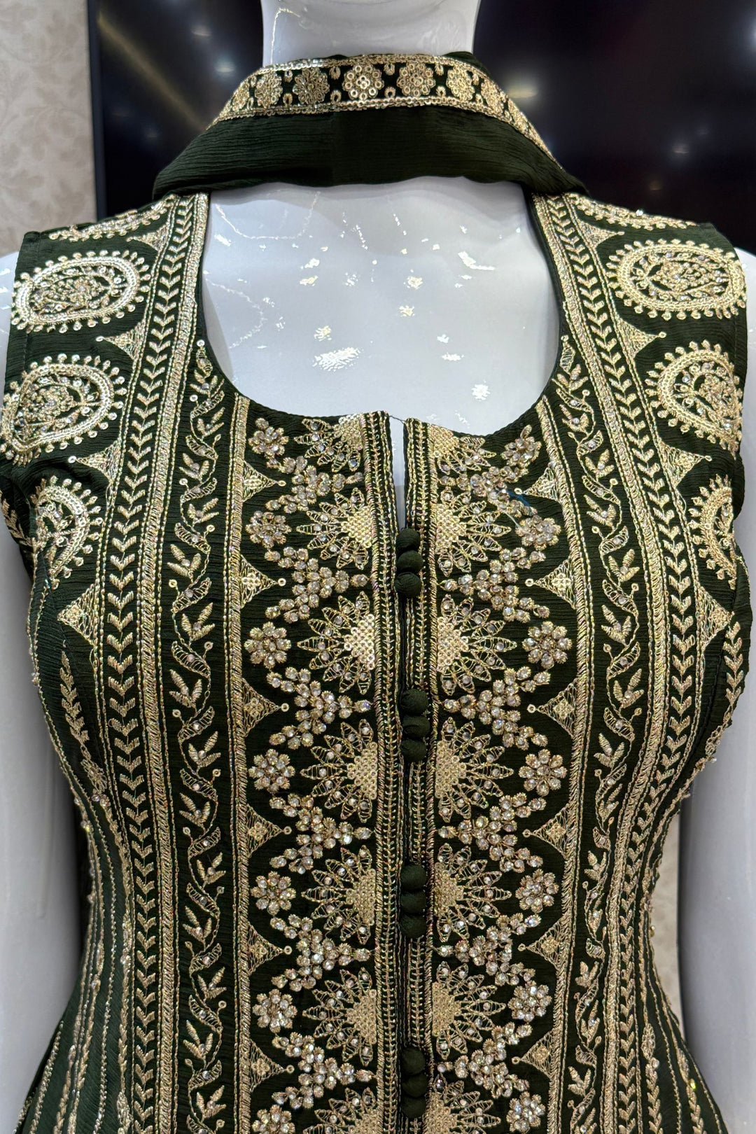 Bottle Green Palazzo Set Featuring All-Over Sequins, Zari, Stone and Beads