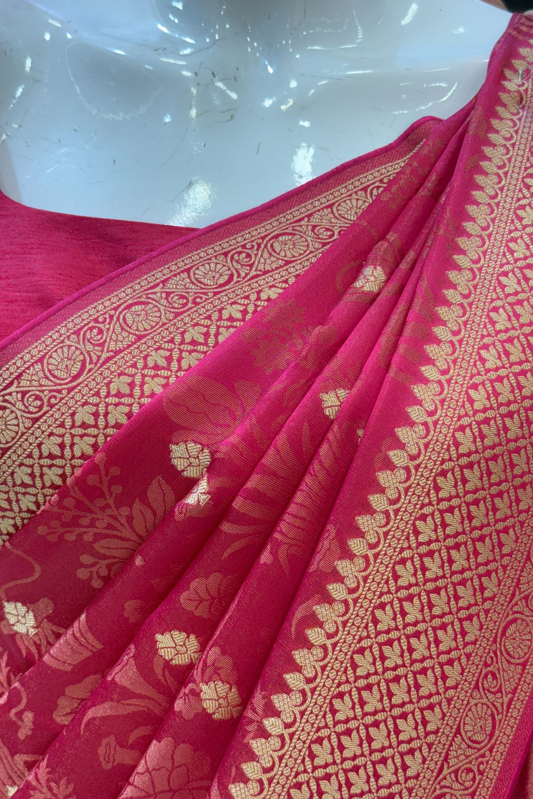 Rani Pink Banaras Zari work Saree
