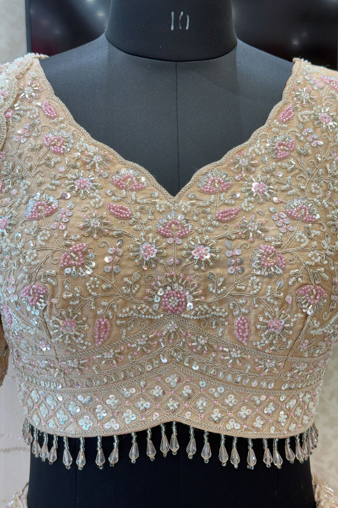Fawn Designer Bridal Lehenga Intricate Zari, Sequins and Beads work