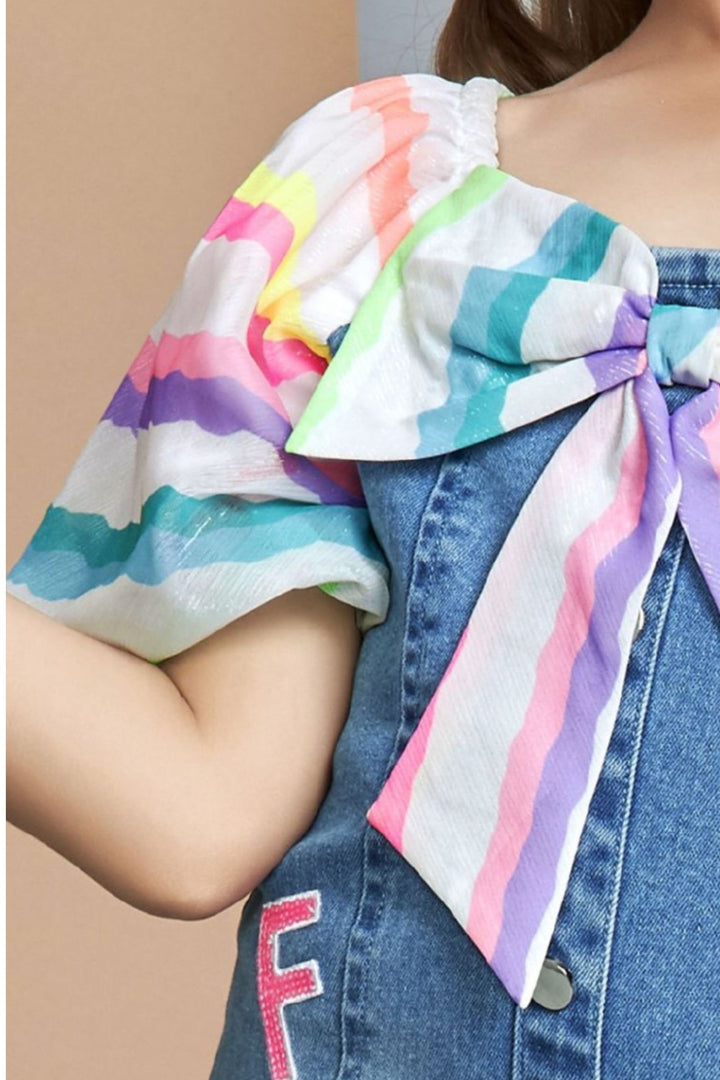 Blue Multicolor Printed Short Frock For Girls